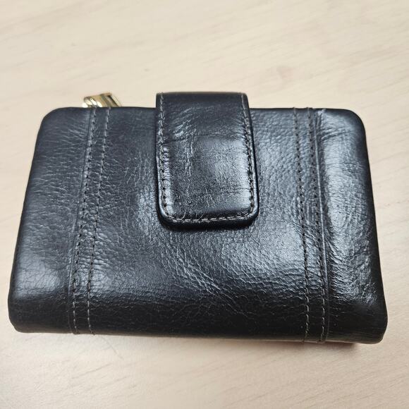 Black Distressed Buttery Leather Fossil Tri-fold Ellis Multi-function Wallet - Picture 3 of 8